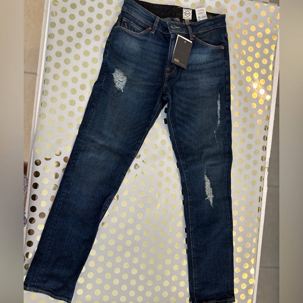 ASOS Blue Skinny Jeans with Distressed Details